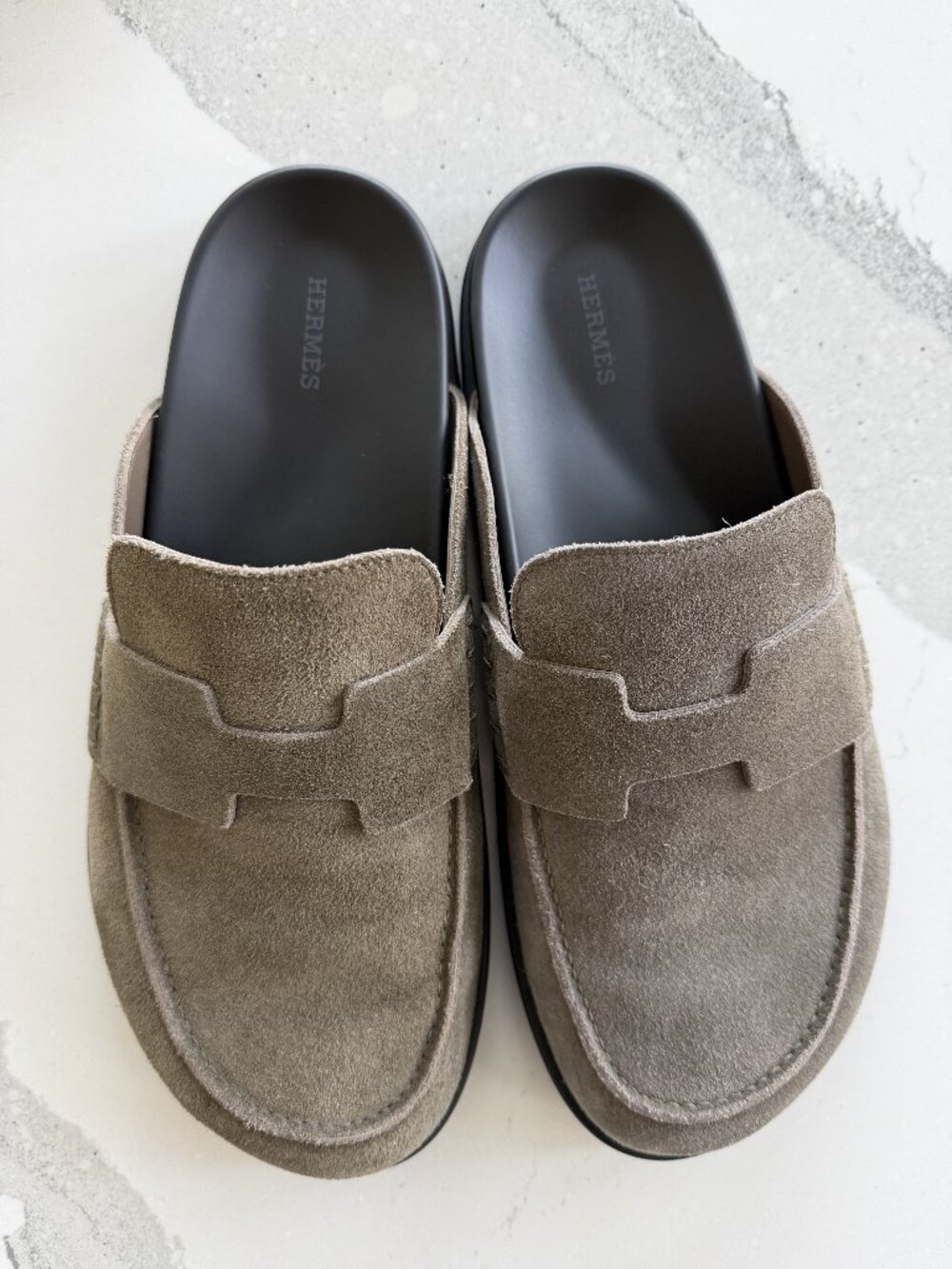 Men's Hermes Go Mule in Etoupe Suede